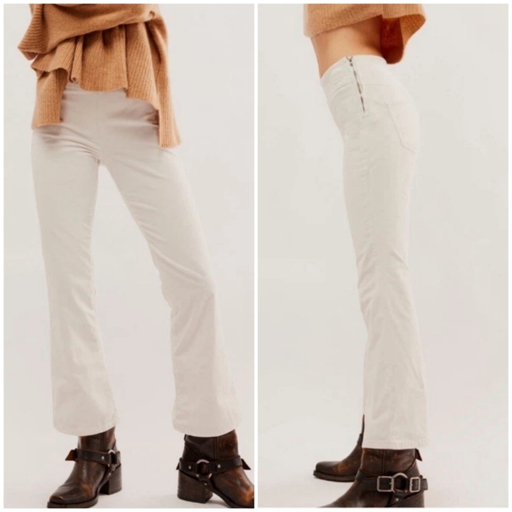 Free People In My Feelings Velvet Crop Slim Flare Pants/Sea Salt